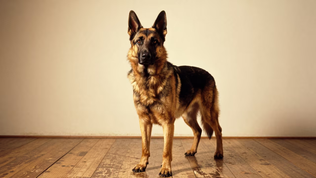 Dutch Shepherd Portrait in Tehran Studio in in a quiet portrait studio with a plain backdrop and eye-level framing near Tehran