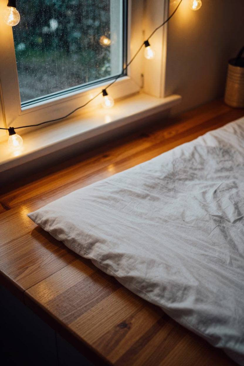 Duvet Corner on Polished Table in Urumqi Kitchen in in a cozy kitchen in Urumqi