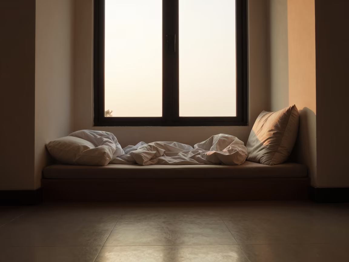 Duvet Corner on Reading Nook in Golden Hour in on a reading nook cushion near Da Nang