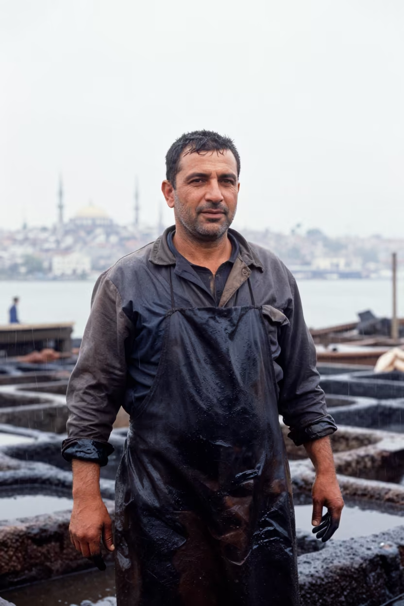 Dye-Stained Tannery Worker Near Moda Istanbul in near Moda, Istanbul