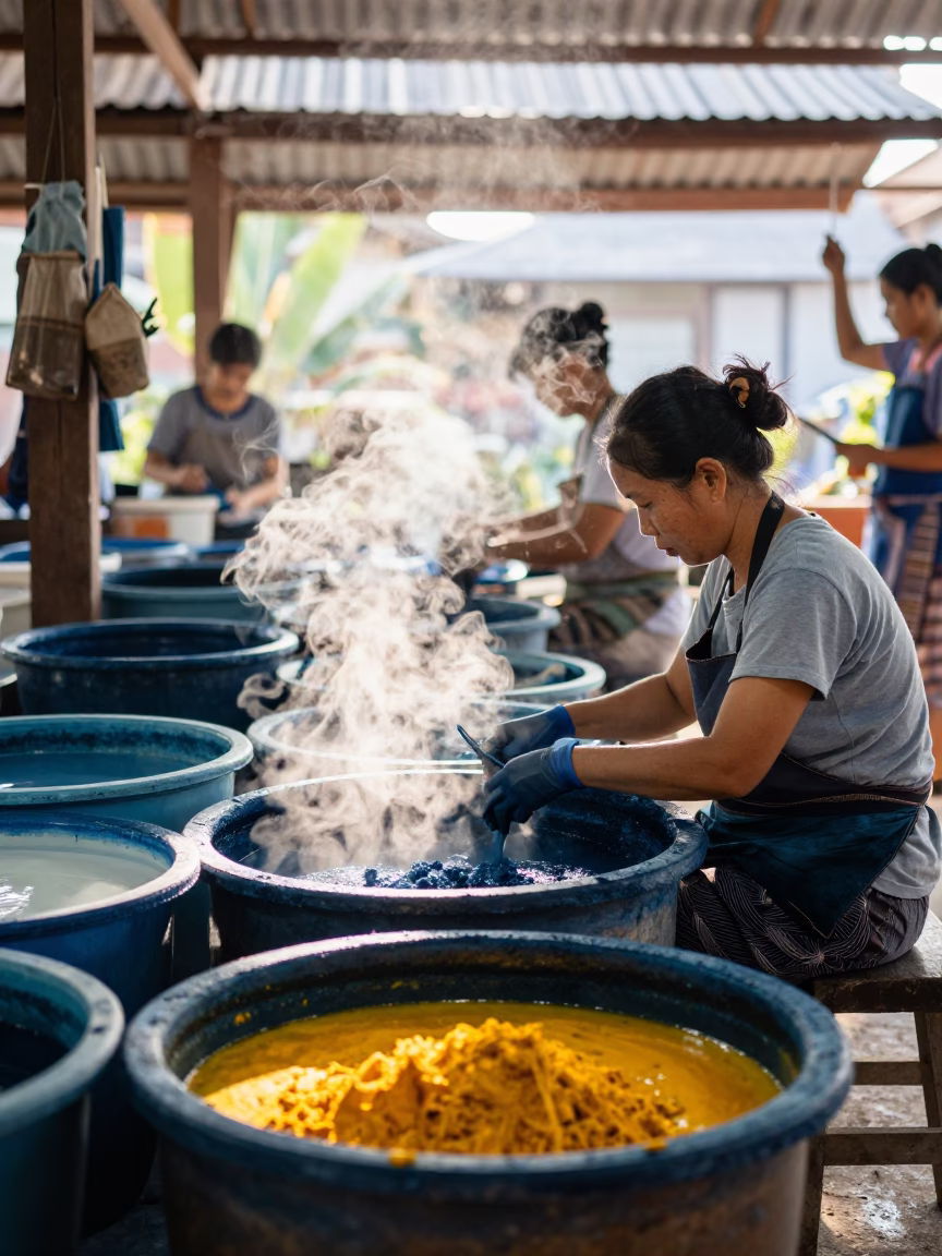 Dyeing Workshop in Chiang Mai at Bright Midmorning Light in in Chiang Mai, Thailand
