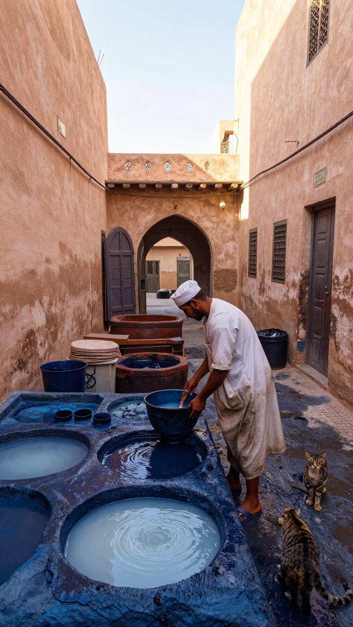 Dyer Working in Fez in in Fez, Morocco