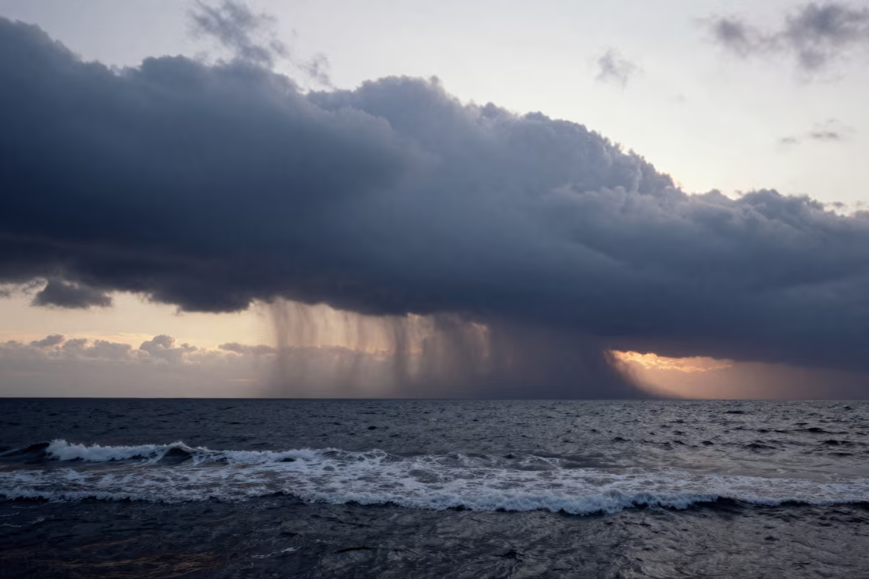 Dying Storm Outflow Over Kyushu in beneath fast-moving cloud bands in Kyushu