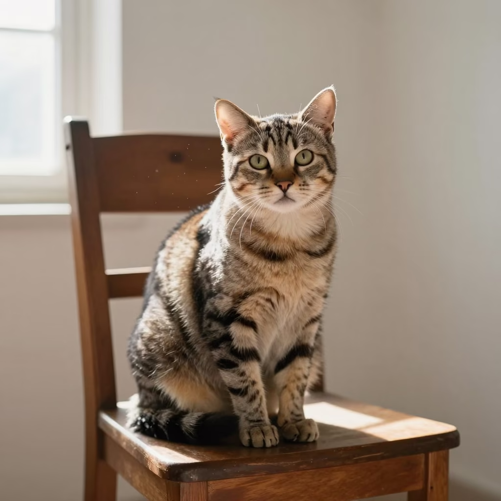 Ear-Focused Highlander Cat Portrait in Patna Studio in in a quiet portrait studio with a plain backdrop and eye-level framing in Patna