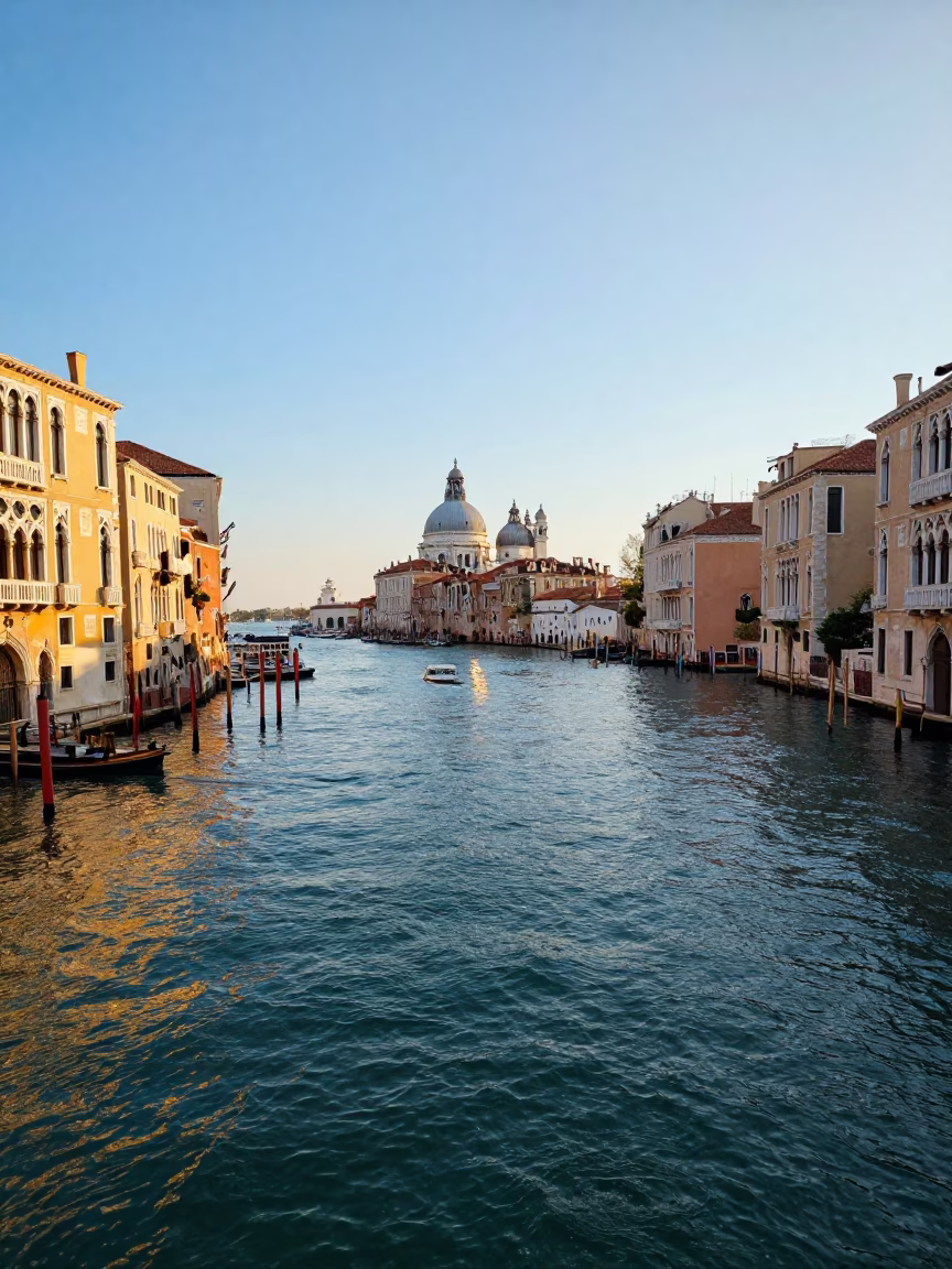 Early Afternoon Canal View in Venice Italy with Tourists and Historic Architecture in in Venice, Italy