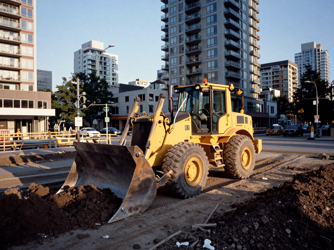 Early Afternoon Construction Activity in Downtown Vancouver British Columbia Canada in in Vancouver, British Columbia, Canada