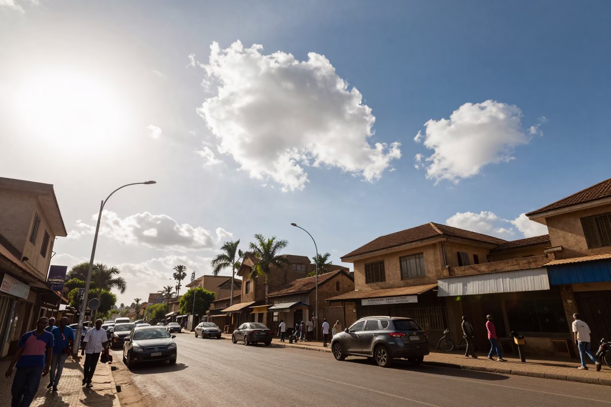 Early Afternoon Nairobi Street Scene with Morning Glory Clouds Over Urban Life in in Nairobi, Kenya