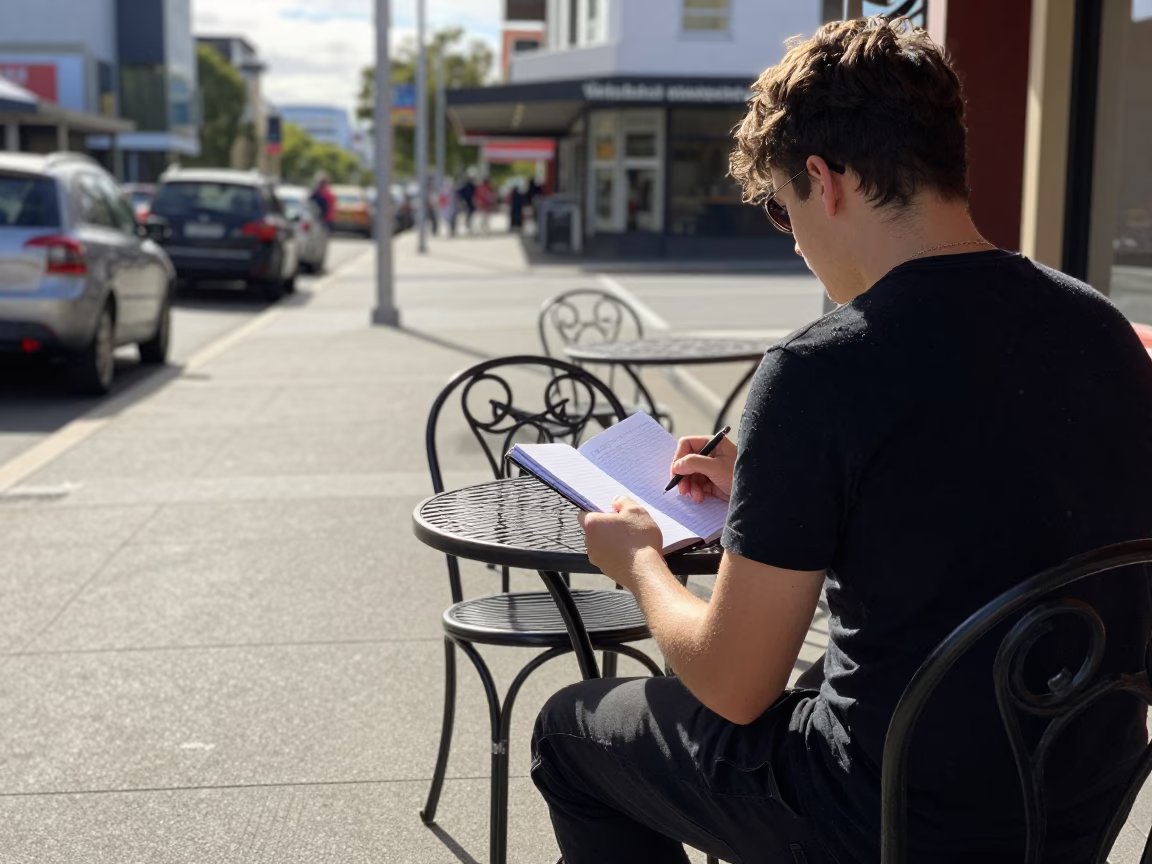 Early Afternoon Perth Street Scene with Notebook and Condensation in in Perth, Western Australia, Australia