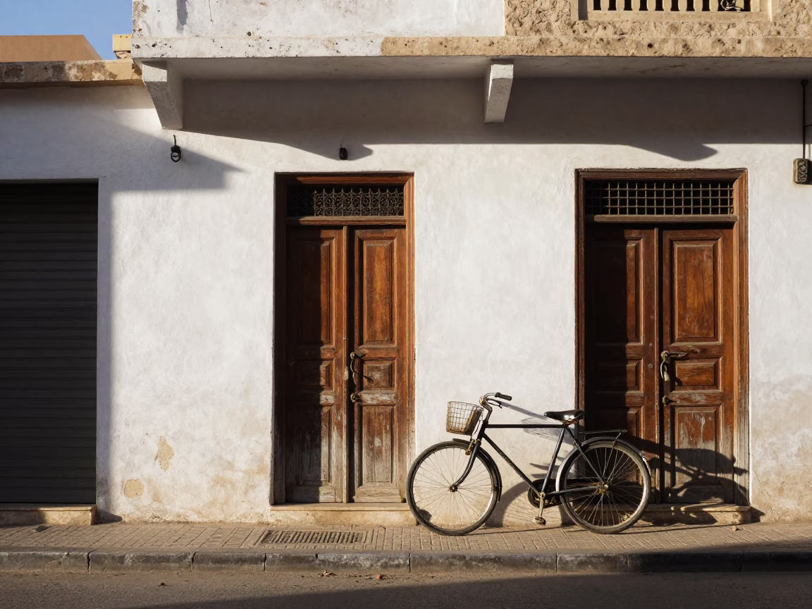 Early Afternoon Street Scene in Alexandria Egypt with Hammered Metal and Bicycle in in Alexandria, Egypt
