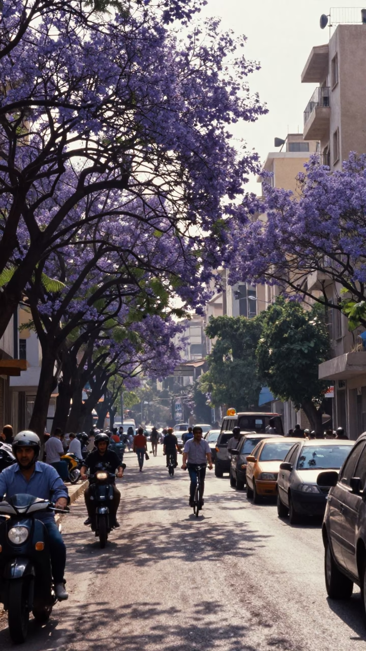 Early Afternoon Street Scene in Beirut Lebanon with Condensation on Camera Frame in in Beirut, Lebanon
