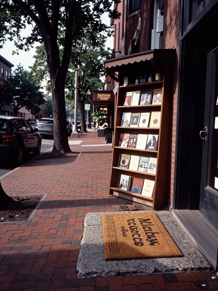 Early Afternoon Street Scene in Boston Massachusetts with Local Shop Doormat in in Boston, Massachusetts, United States
