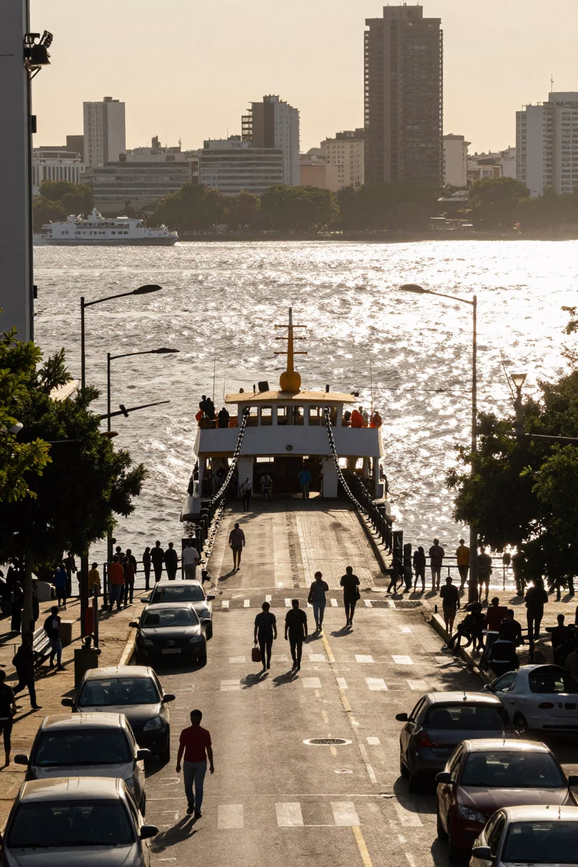 Early Afternoon Street Scene in Buenos Aires Argentina with Chain Ferry Crossing Wide River in in Buenos Aires, Argentina