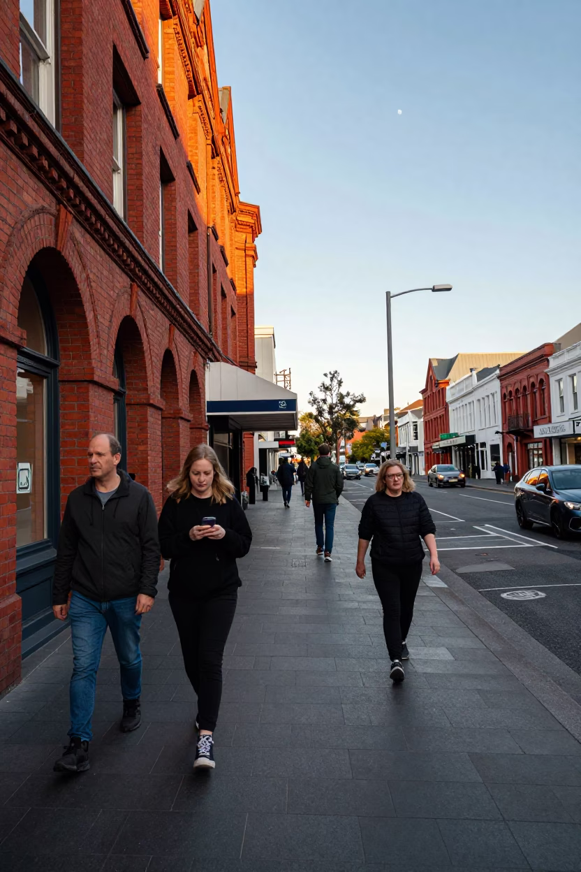 Early Afternoon Street Scene in Christchurch New Zealand with Pedestrians and Architecture in in Christchurch, New Zealand