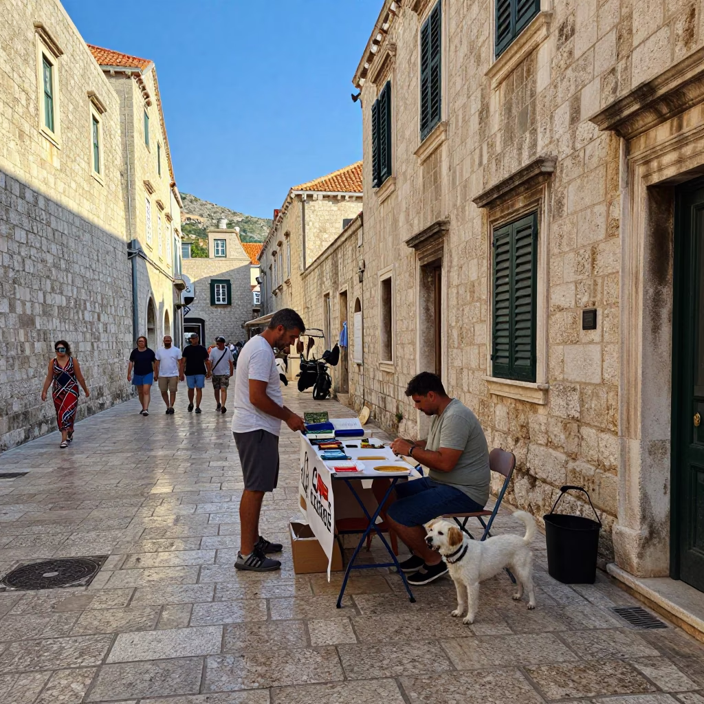 Early Afternoon Street Scene in Dubrovnik Croatia with Local Life in in Dubrovnik, Croatia