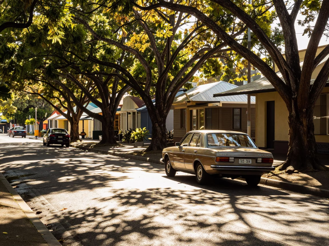 Early Afternoon Street Scene in Hobart Tasmania with Vintage 1980s Aesthetic and Local Details in in Hobart, Tasmania, Australia