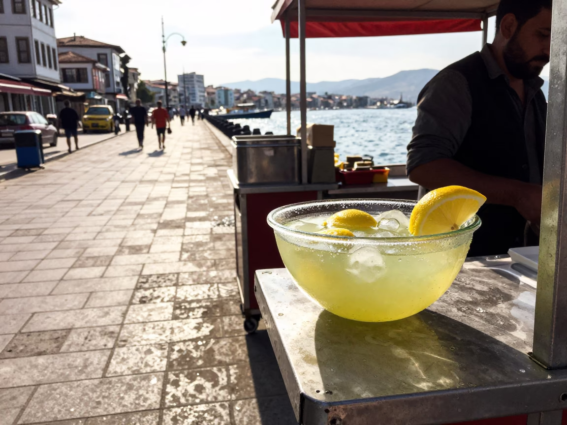 Early Afternoon Street Scene in Izmir Turkey with Condensation on Bowl Interior in in Izmir, Turkey