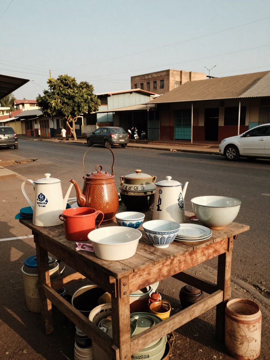 Early Afternoon Street Scene in Johannesburg South Africa with Vintage Kitchen Items in in Johannesburg, South Africa