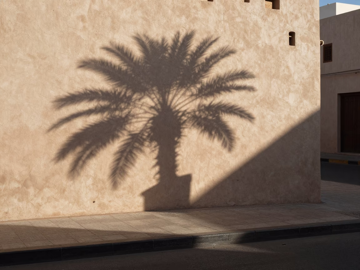 Early Afternoon Street Scene in Muscat Oman with Wicker Shadow on Latch in in Muscat, Oman