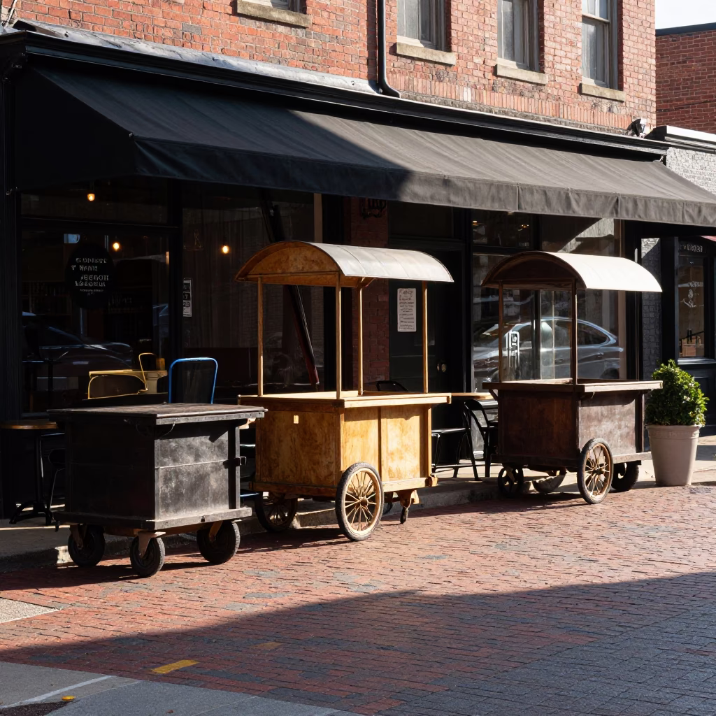 Early Afternoon Street Scene in Nashville Tennessee with Rolling Carts and Local Activity in in Nashville, Tennessee, United States
