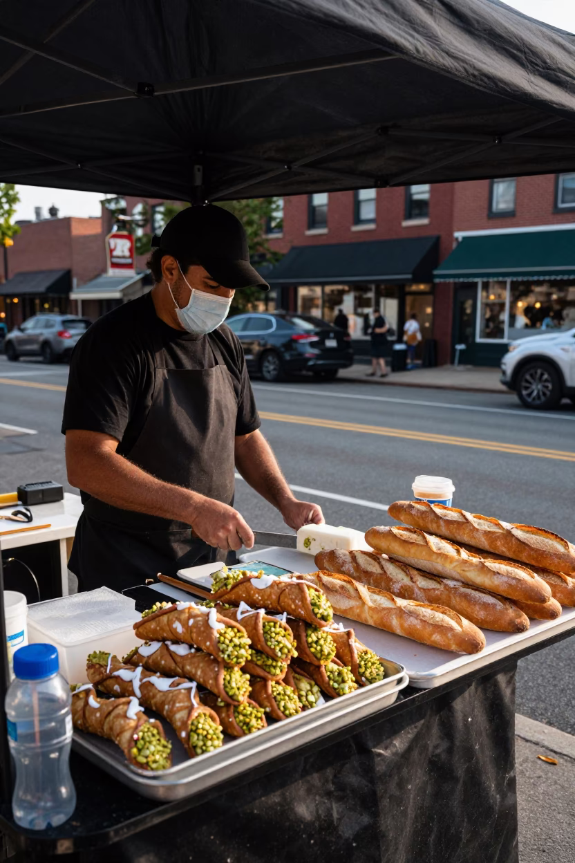 Early Afternoon Street Scene in Philadelphia Pennsylvania with Food Vendors and Urban Architecture in in Philadelphia, Pennsylvania, United States