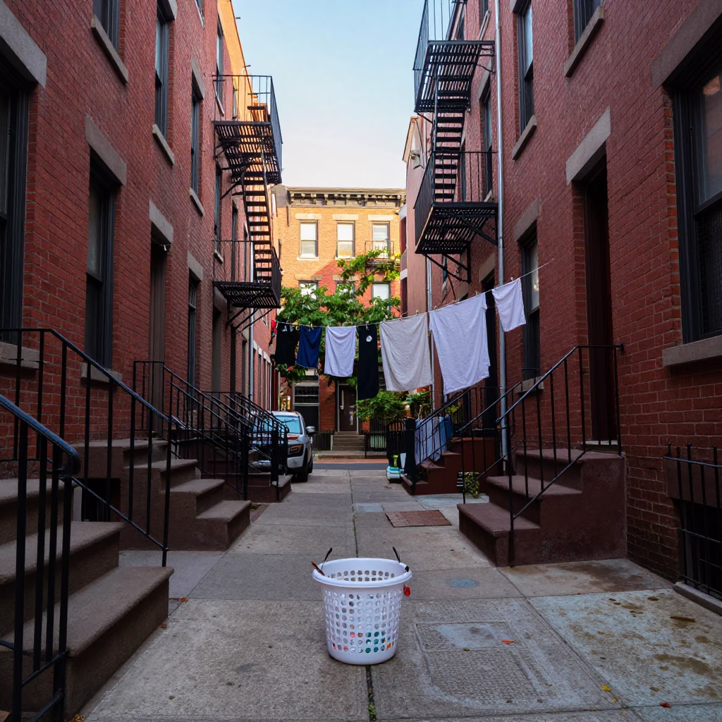 Early Afternoon Street Scene in Philadelphia Pennsylvania with Laundry and Urban Details in in Philadelphia, Pennsylvania, United States