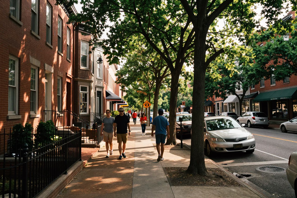 Early Afternoon Street Scene in Philadelphia Pennsylvania with Vintage Details in in Philadelphia, Pennsylvania, United States