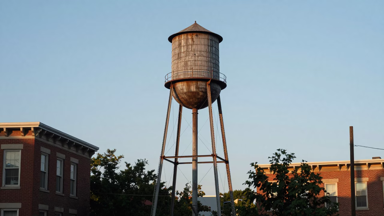 Early Afternoon Street Scene in Philadelphia Pennsylvania with Water Tower and Urban Rooftops in in Philadelphia, Pennsylvania, United States