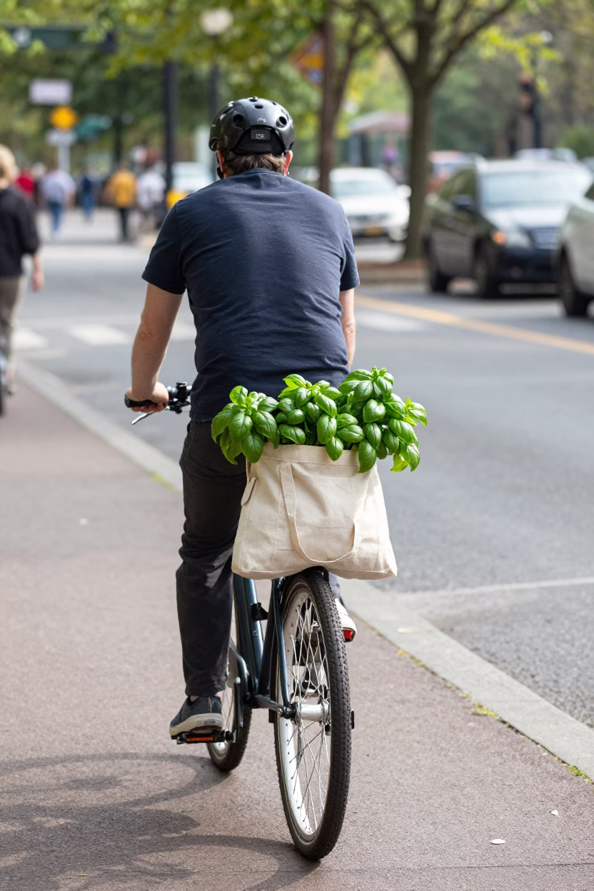 Early Afternoon Street Scene in Portland Oregon with Bicycle and Basil in in Portland, Oregon, United States
