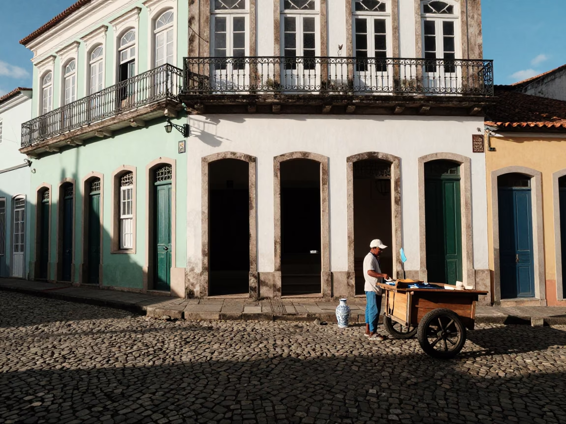 Early Afternoon Street Scene in Salvador Brazil with Porcelain Jars in in Salvador, Brazil