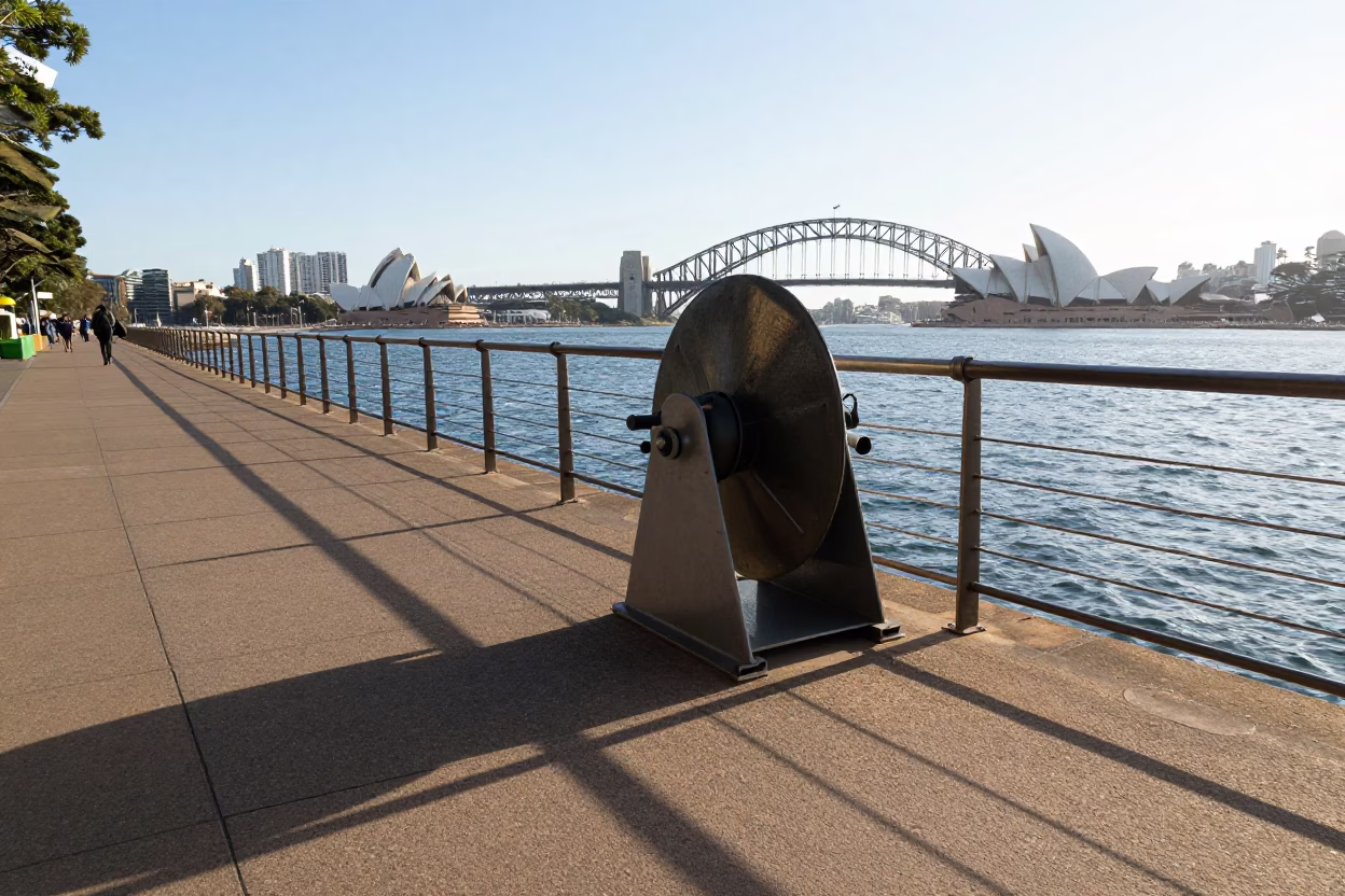 Early Afternoon Street Scene in Sydney with Hydrophone Winch and Harbor Light in in Sydney, New South Wales, Australia
