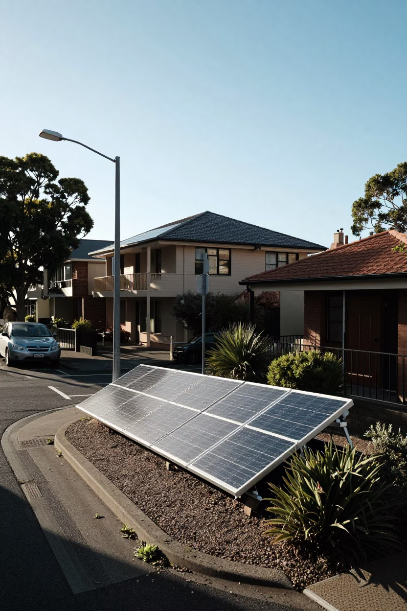 Early Afternoon Sydney Street Scene with Solar Panels and Greenery in in Sydney, New South Wales, Australia