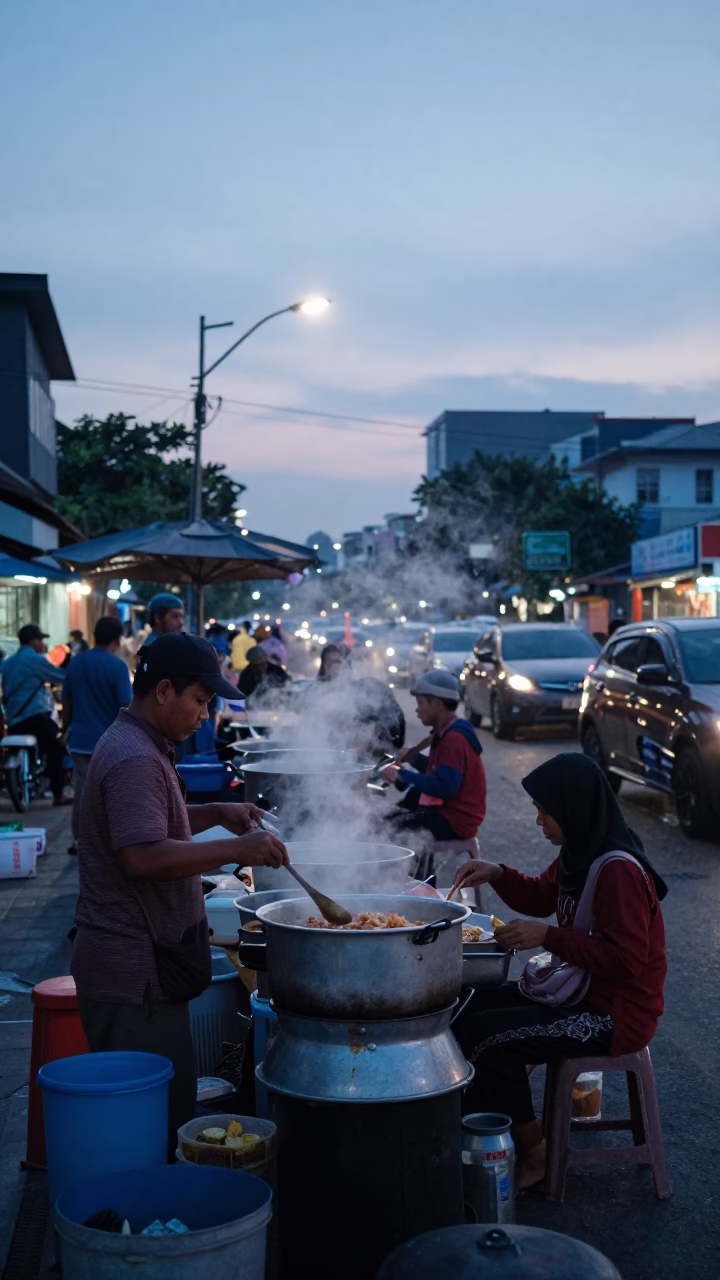 Early Commuters in Surabaya at Sunrise Light in in Surabaya, Indonesia