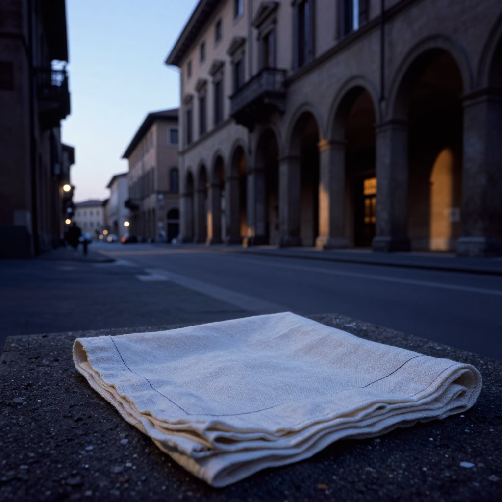 Early Dawn Street Scene in Bologna Italy with Linen Napkin Detail in in Bologna, Italy