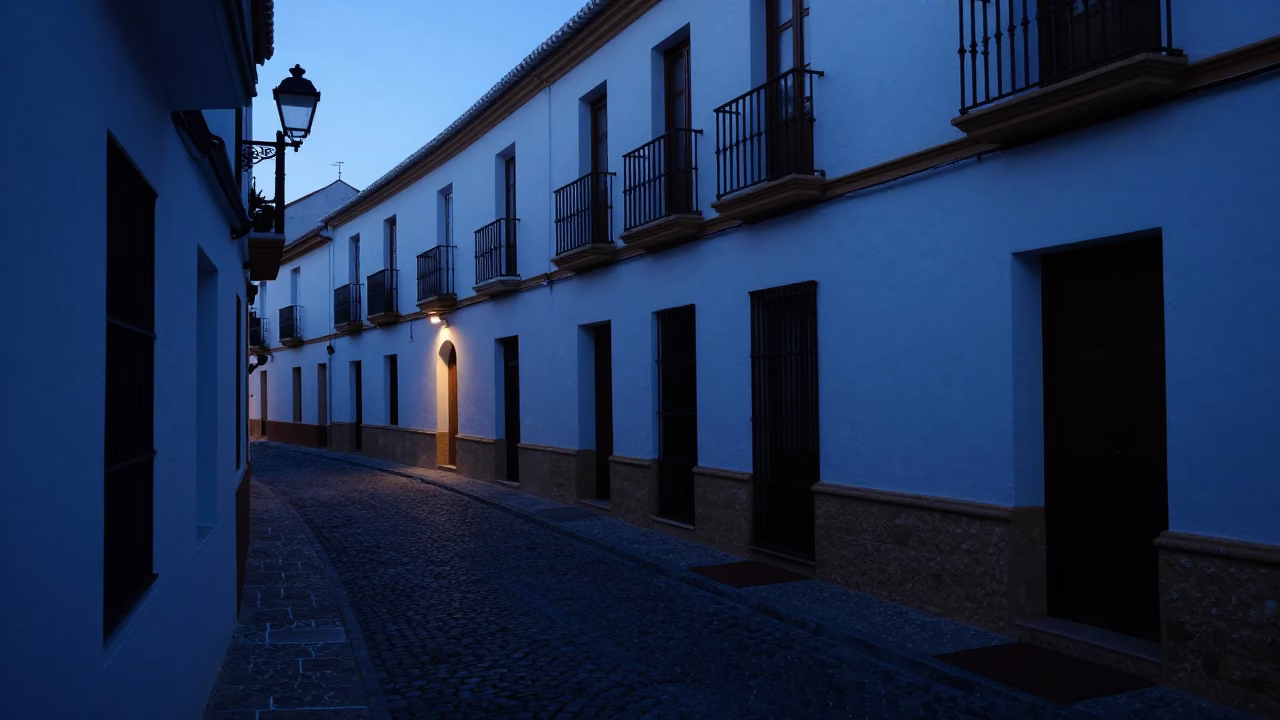 Early Dawn Street Scene in Granada Spain with Door Mats and Local Morning Activity in in Granada, Spain