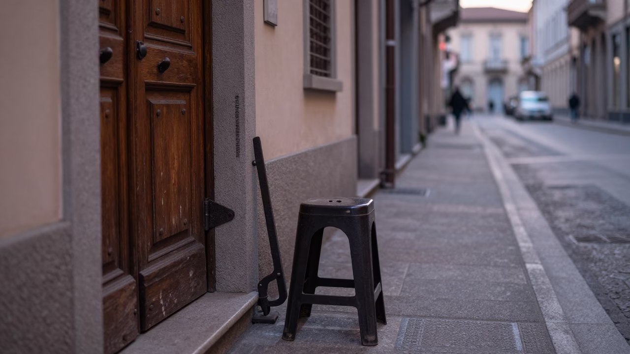 Early Dawn Street Scene in Milan Italy with Hinge and Stool Details in in Milan, Italy