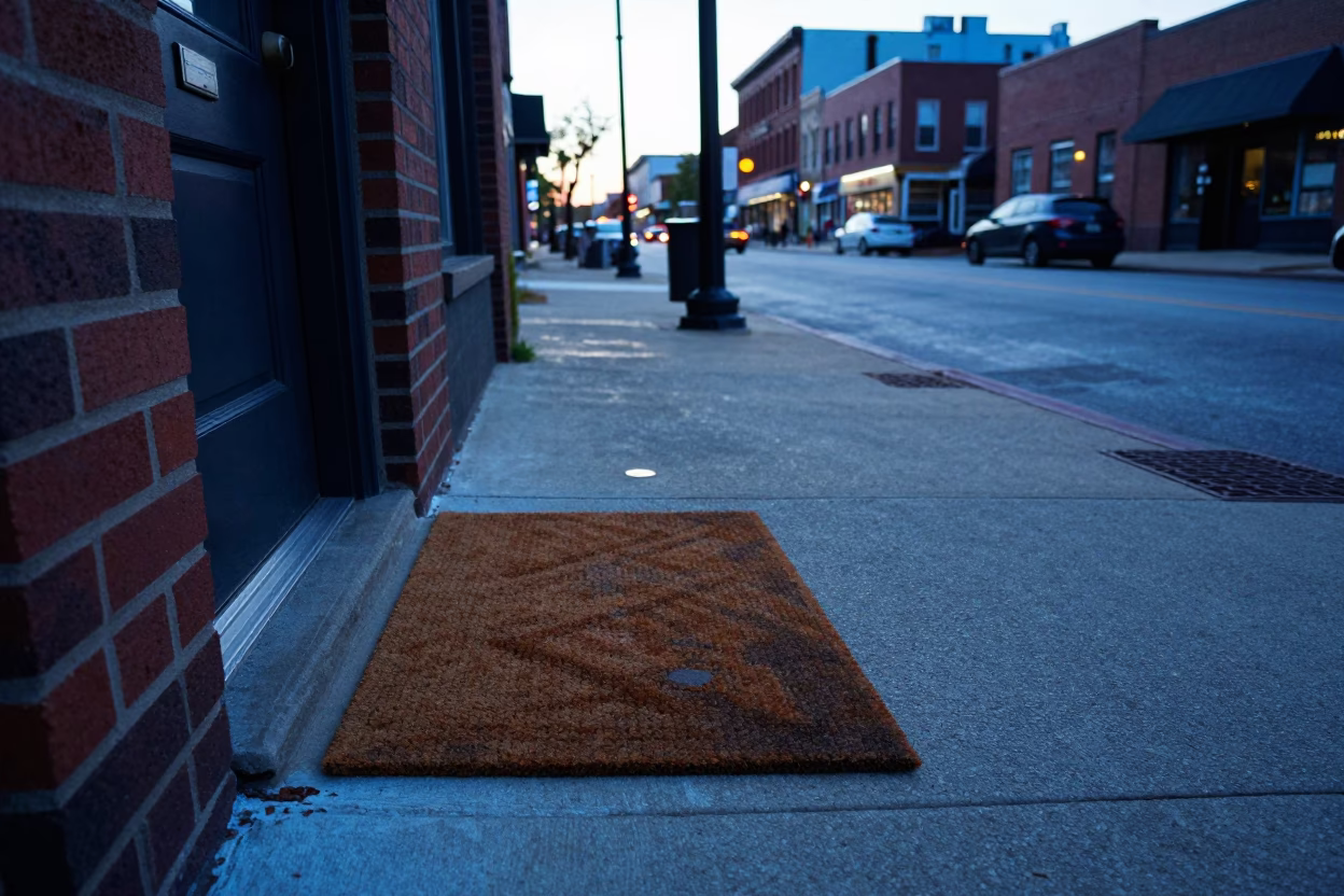 Early Dawn Street Scene in Nashville Tennessee with Doormat and Urban Details in in Nashville, Tennessee, United States