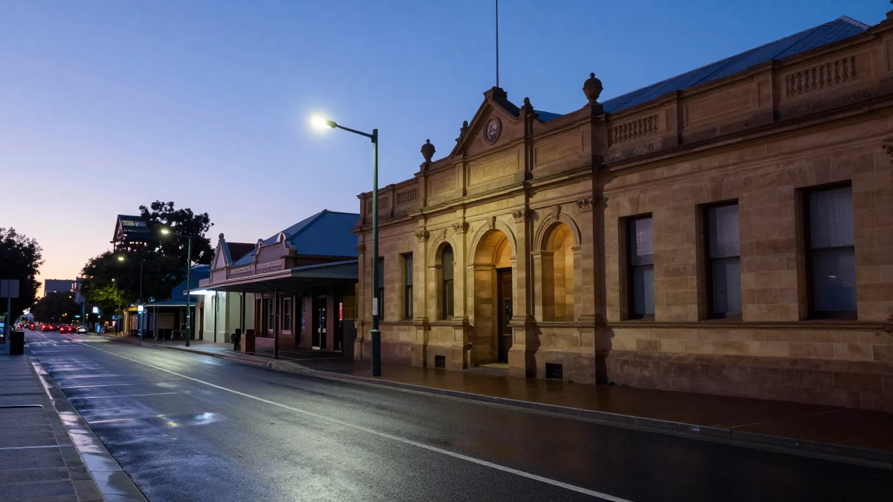 Early Dawn Street Scene in Perth Western Australia Before Sunrise in in Perth, Western Australia, Australia