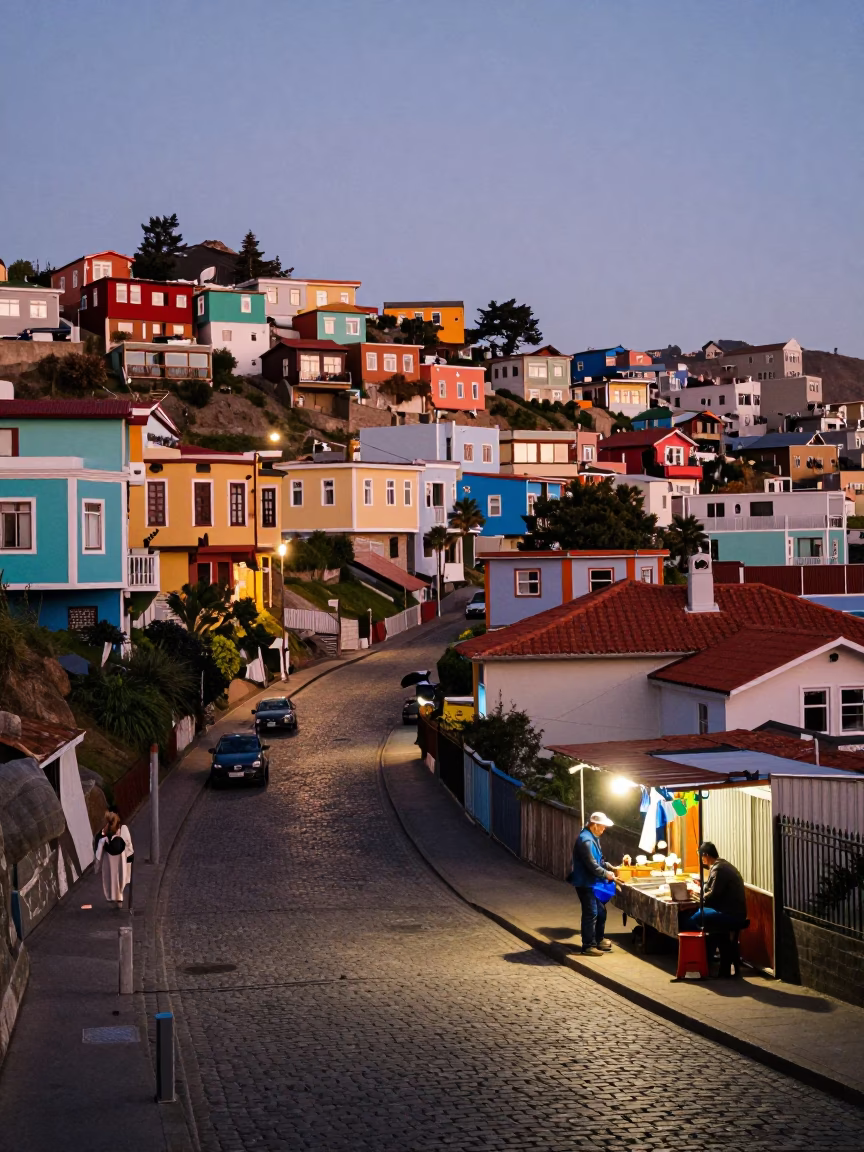 Early Evening at The Early Evening Light in Valparaiso in in Valparaiso, Chile