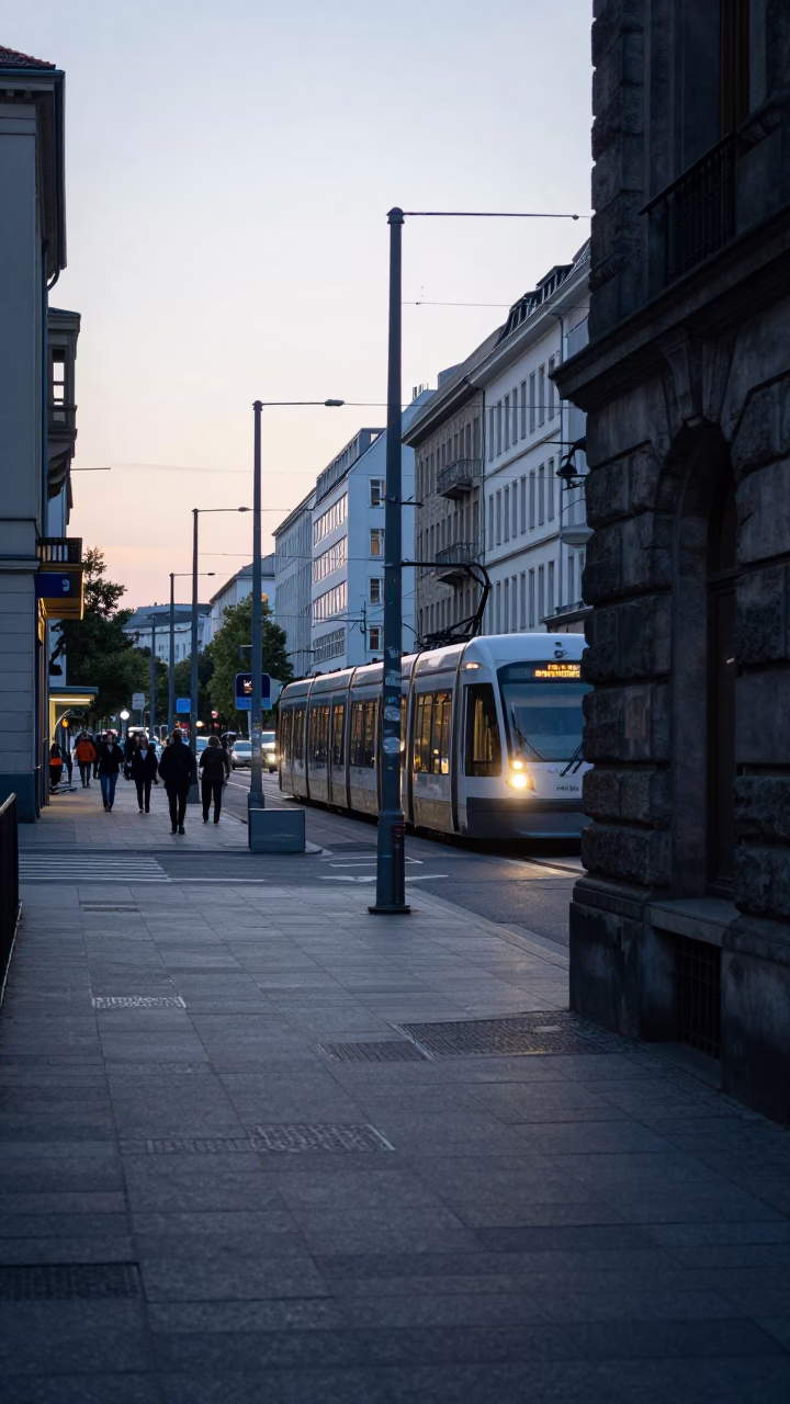 Early Evening Berlin Street Scene with Monorail and Local Details in in Berlin, Germany