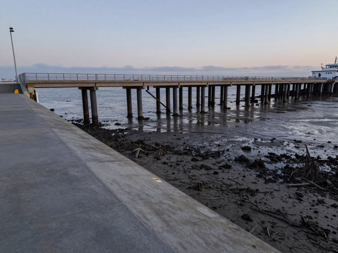 Early Evening Ferry Ramp and Piling System at Low Tide in San Diego California in in San Diego, California, United States