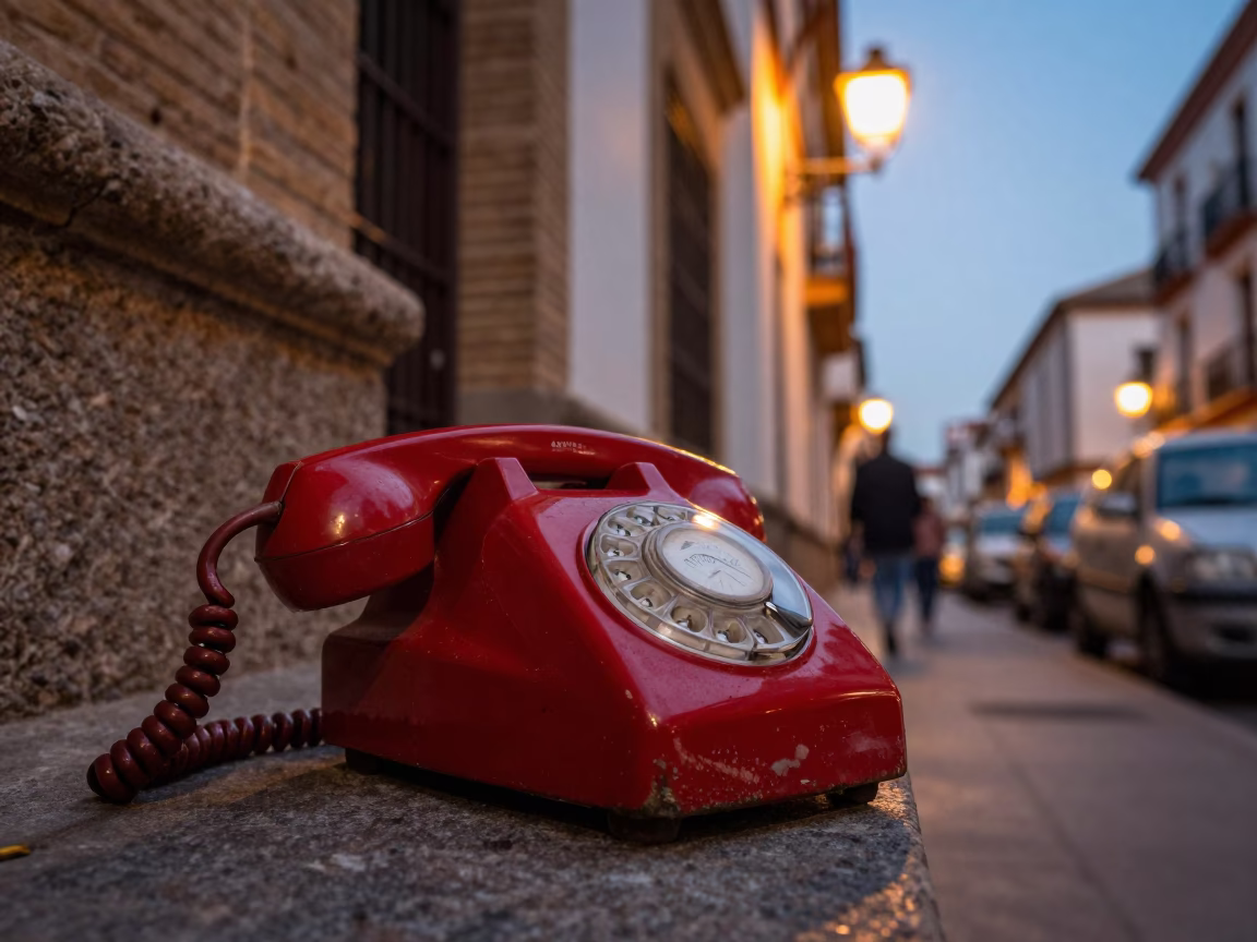 Early Evening Granada Spain Street Scene with Vintage Bakelite Telephone in in Granada, Spain
