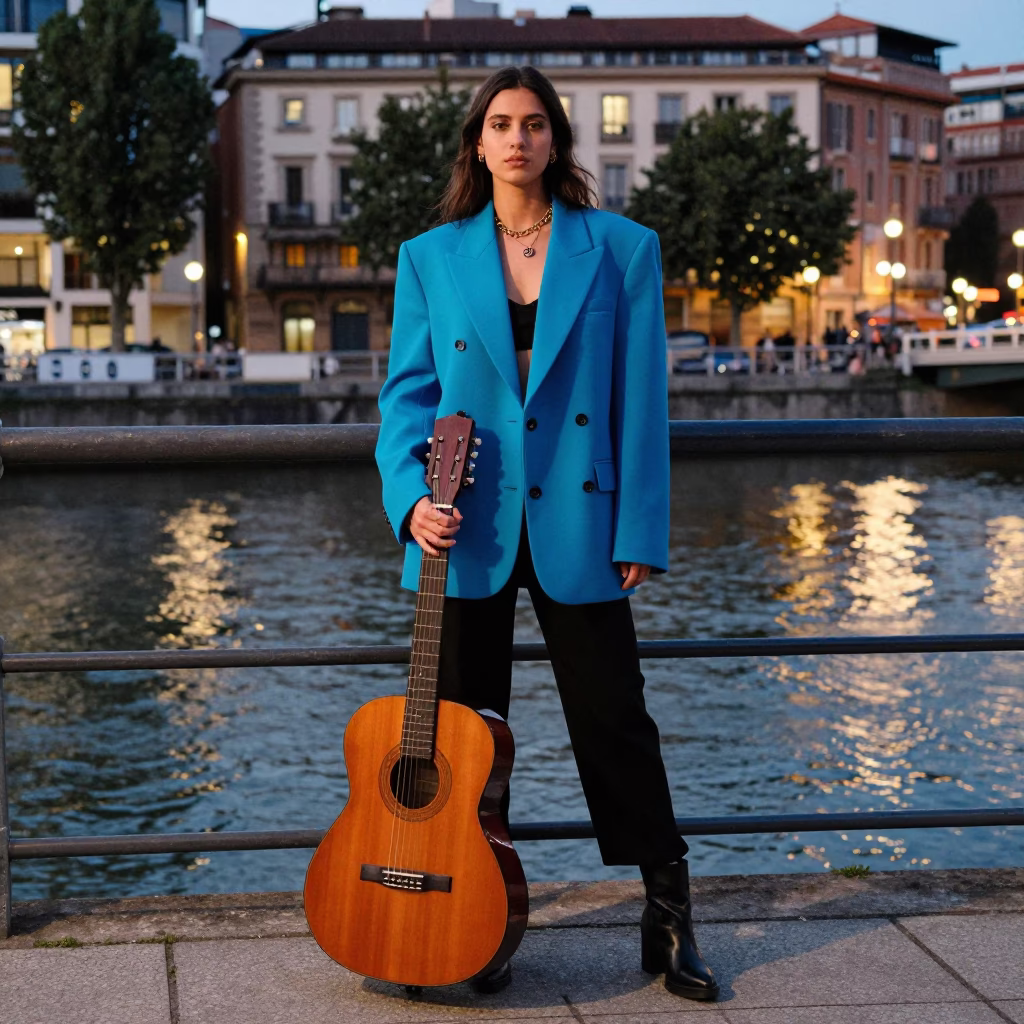 Early Evening High Fashion Street Style Portrait in Bilbao Spain in in Bilbao, Spain