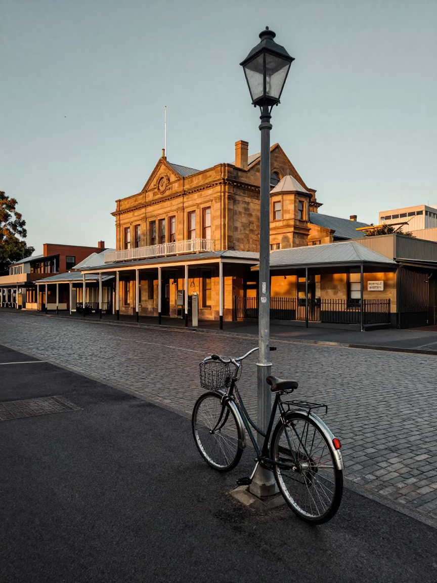 Early Evening Hobart Tasmania Street Scene with Vintage 1970s Details in in Hobart, Tasmania, Australia