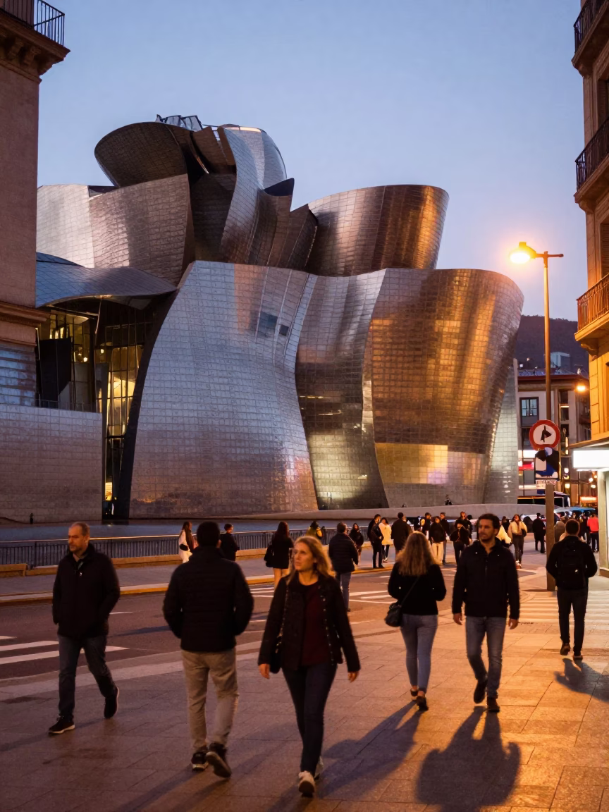 Early Evening in Bilbao at The Early Evening Light in in Bilbao, Spain
