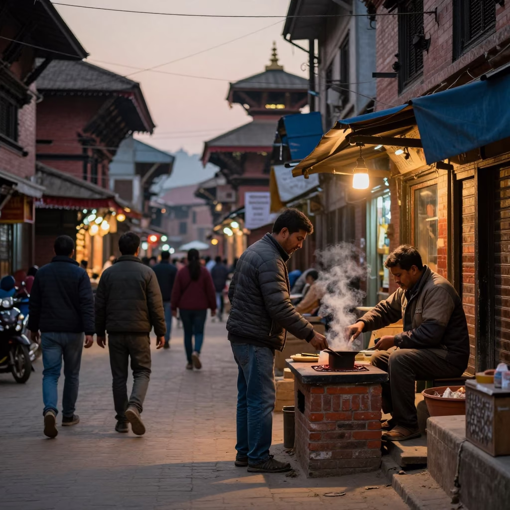 Early Evening in Kathmandu at The Early Evening Light in in Kathmandu, Nepal