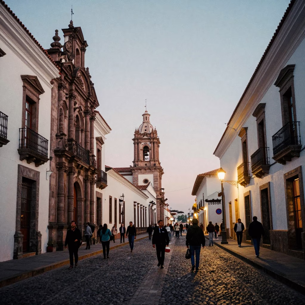 Early Evening in Quito at The Early Evening Light in in Quito, Ecuador