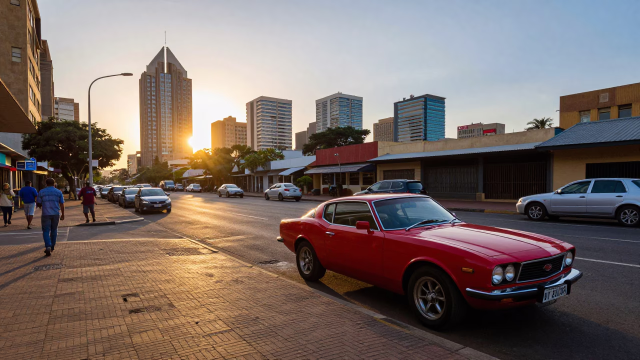 Early Evening Johannesburg Street Scene with Vibrant Colors and Local Life in in Johannesburg, South Africa