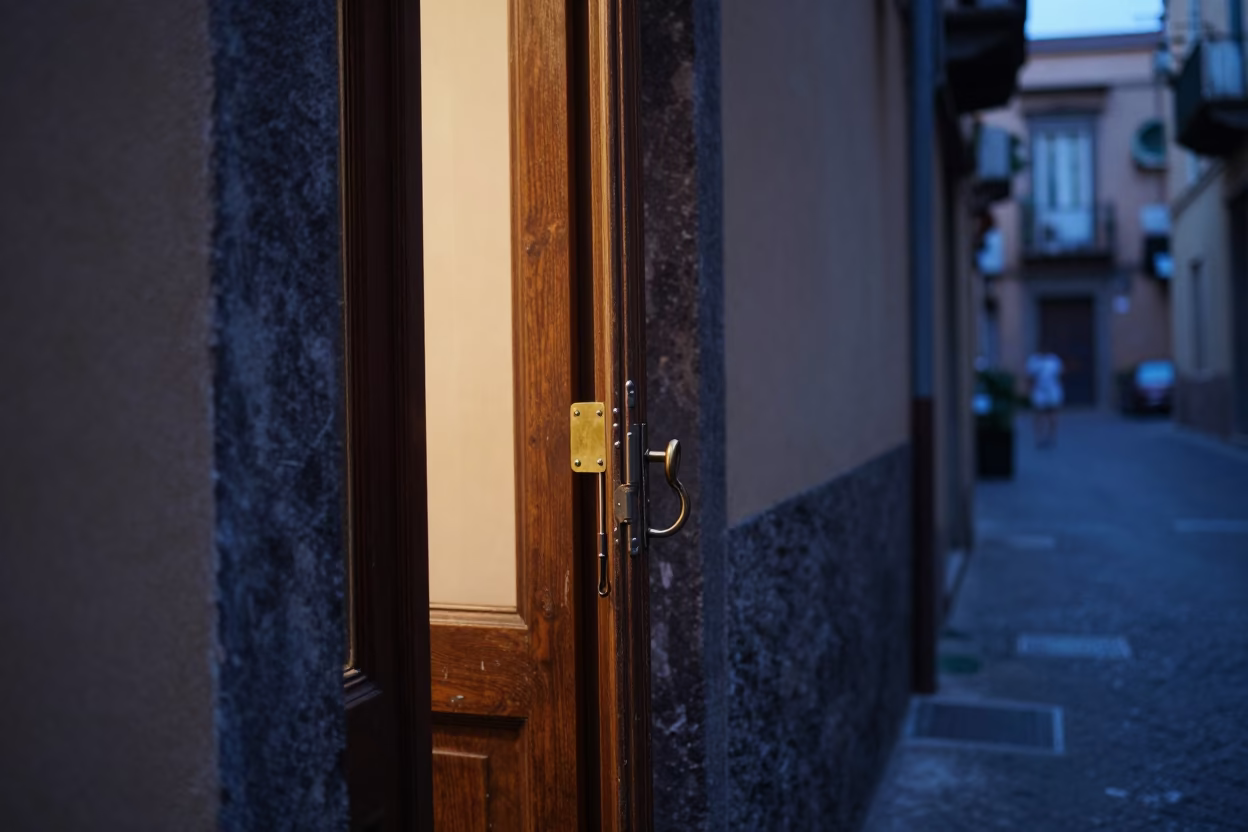 Early Evening Naples Street Scene with Nickel Latch and Prayer Beads in in Naples, Italy