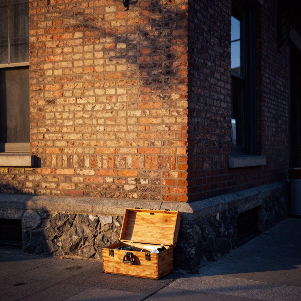 Early Evening New Orleans Street Scene with Toolbox and Copper Beech Tree in in New Orleans, Louisiana, United States