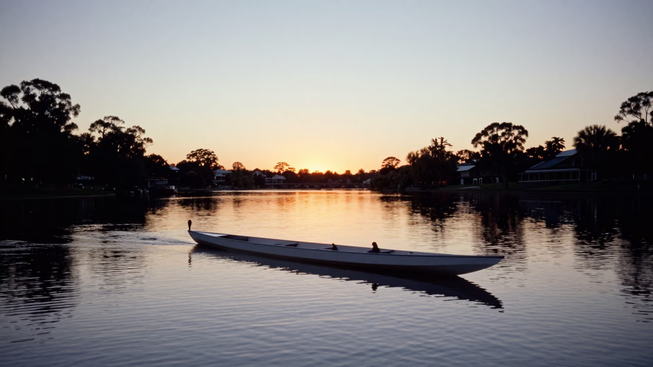 Early Evening Perth Western Australia Riverside Park Punt on Calm River in in Perth, Western Australia, Australia